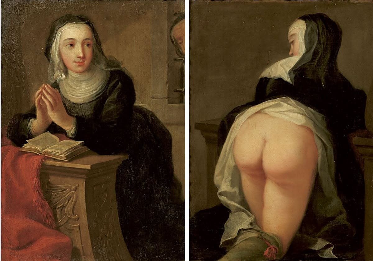 La "Monja orante" (Kneeling Nun), un cuadro doble pintado al óleo sobre cobre en 1731 por el artista sueco-austriaco Martin van Meytens.